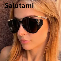 Gafas de sol redondas para hombre y mujer, anteojos de sol femeninos con diseño Vintage de aleación de anormalidad Y2K, a la moda, Sexy, con protección Uv400, novedad de 2024