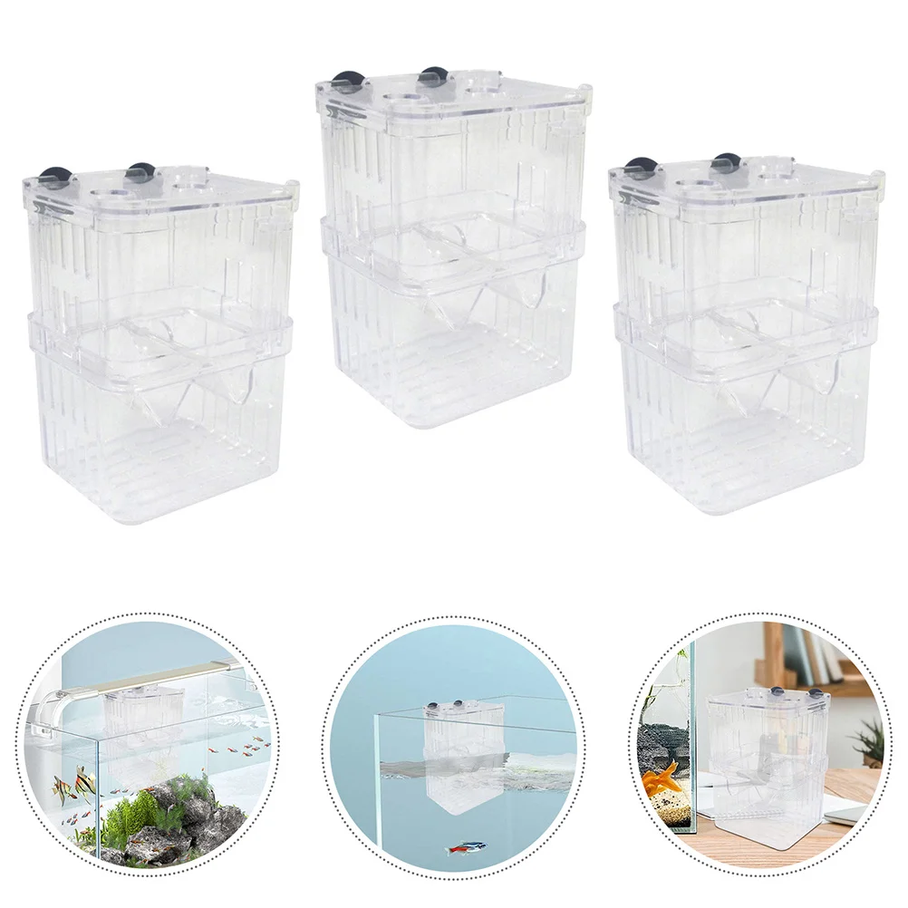 

3Pcs Fish Breeding Isolation Box Transparent Material Easy Attachment to Aquarium Comfortable Environment for Small Fish Species