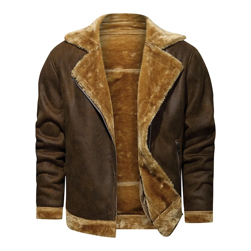 

Man Fleece Fur Collar Leather Jackets High Quality Male Casual PU Leather Coats New Winter Men Wool Liner Warm Leather Jacket