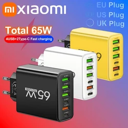 XIAOMI 65W PD3.0 Quick Charging 6-in-1 Fast Wall Charger 4-USB 2-Type-c interface For iPhone Samsung Xiaomi Huawei Oppo