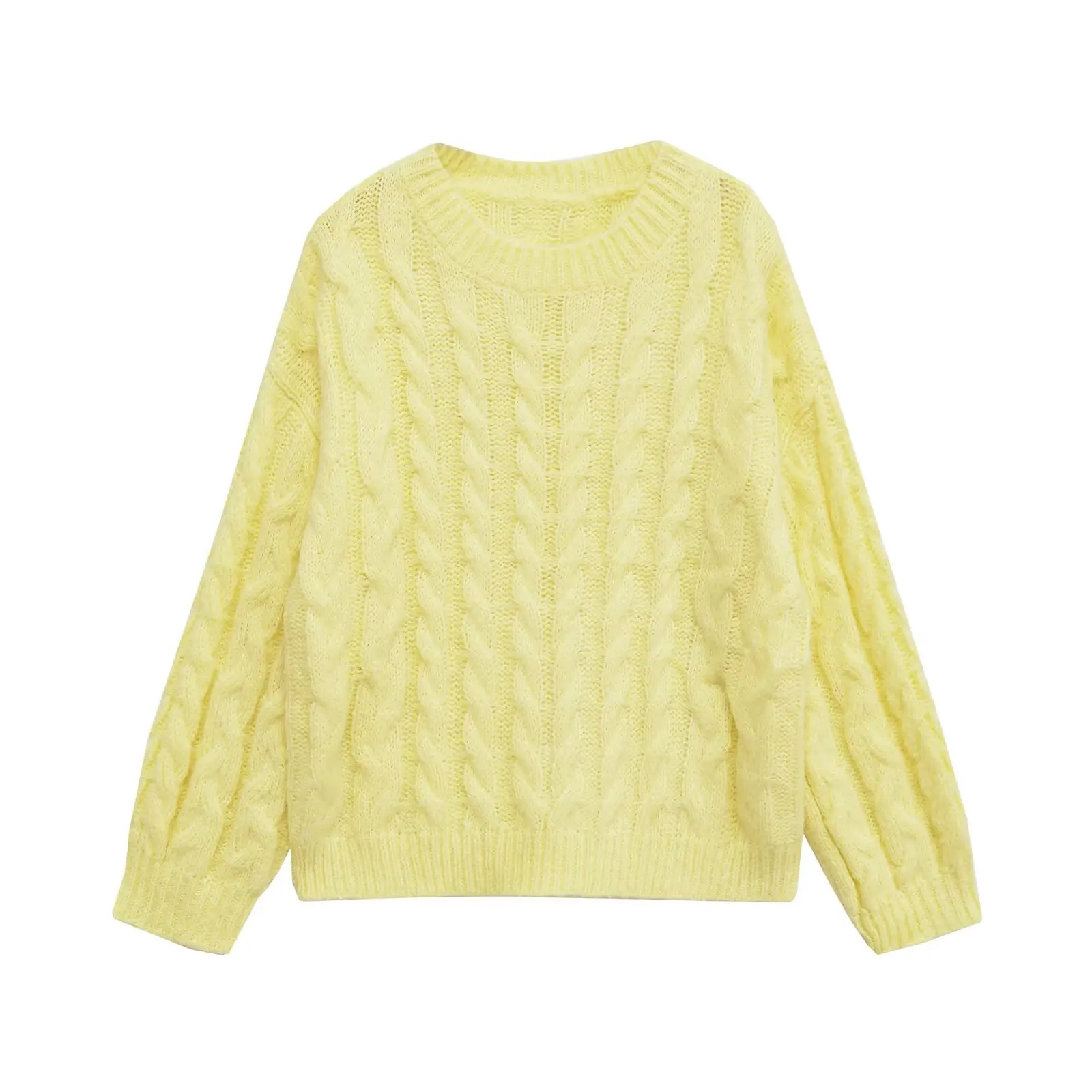 

Yellow Twist Knitted Sweater Women Casual Loose Pullovers 2025 New Autumn Fashion Long Sleeve Round Neck Knitwear Jumper Female