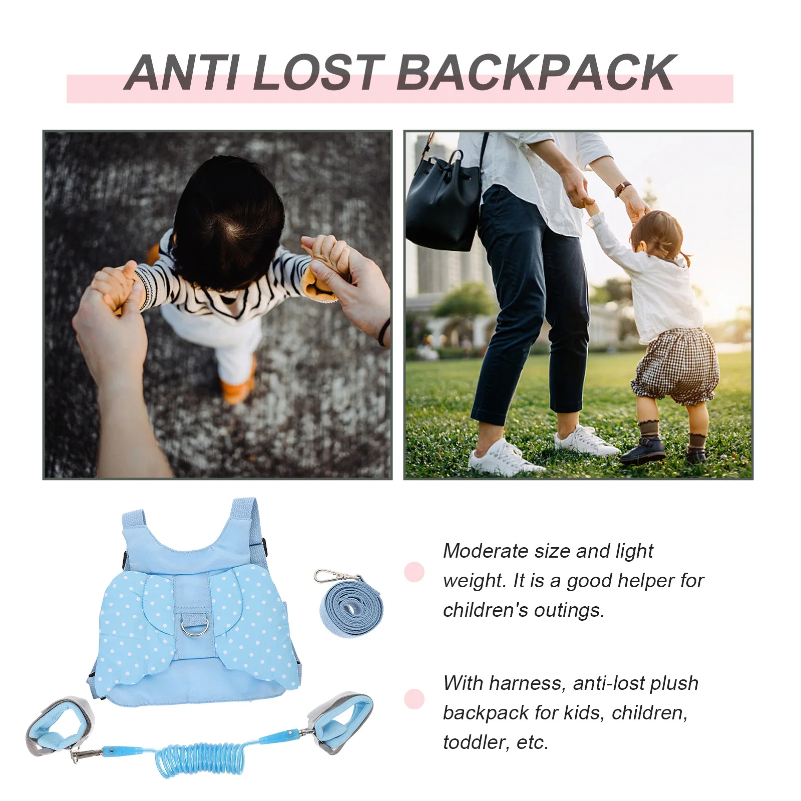 1 conjunto de coleira para crianças pequenas, cinta de segurança para caminhada, ajustável, confortável, anti-perda, ligação de pulso para crianças pequenas