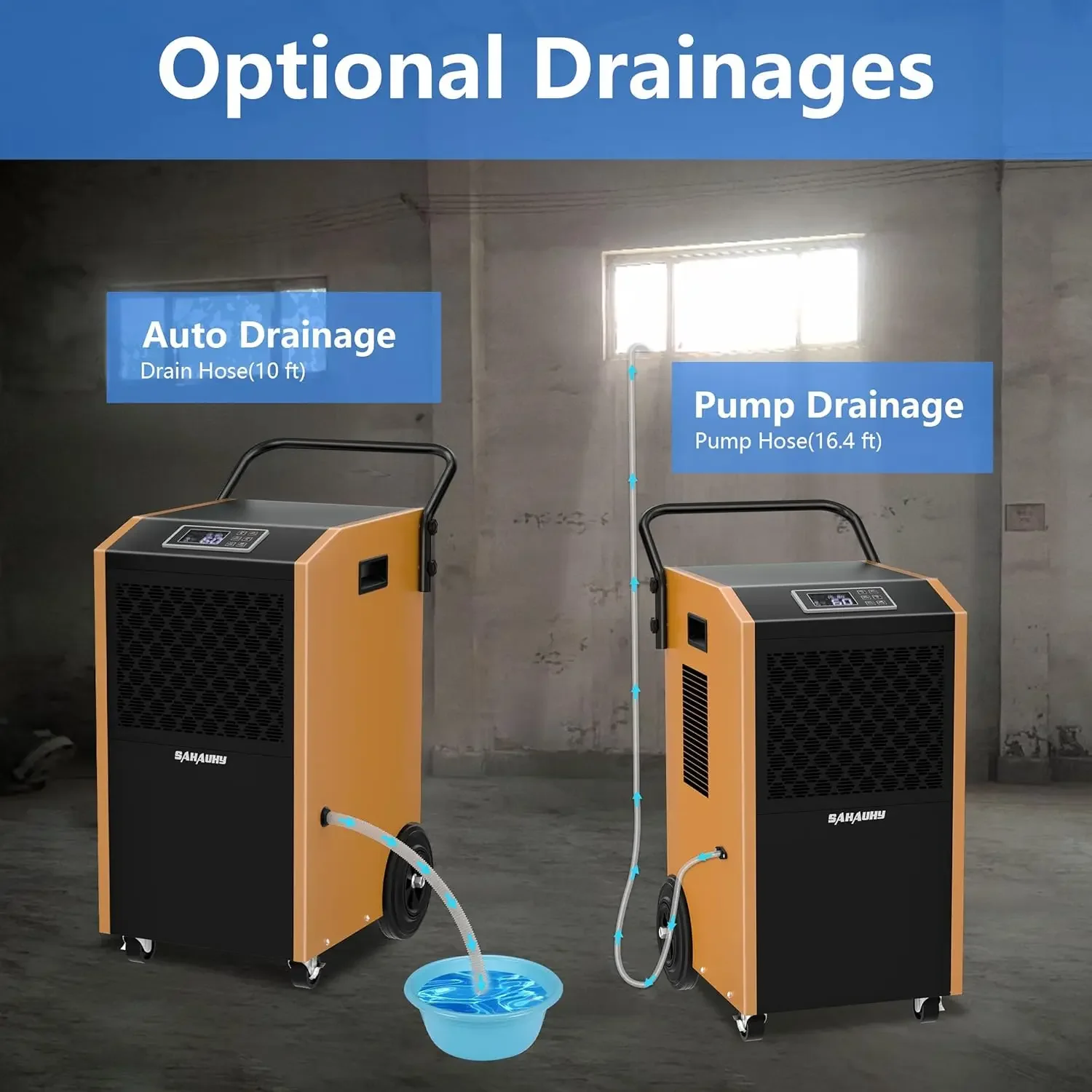 168 Pints Commercial Dehumidifier with Pump and Drain Hose for Basements Crawlspace Home and Large Spaces up to 7,200