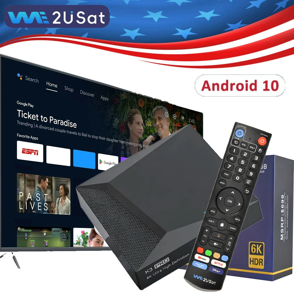 

Authentic We2uSat Streaming Box 6K HD Voice Control 4GB+32GB Android 10.0 Quad Core 64bit Build in WiFi-6 BT 5.0 TV Box