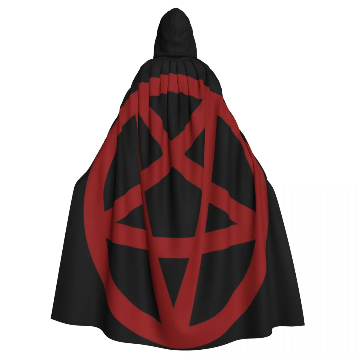 Inverted Pentagram Dark Red Satanic Red On Black Long Hooded Cloak Witch Costume Cosplay Cape HalloweenVampire Adult Unisex