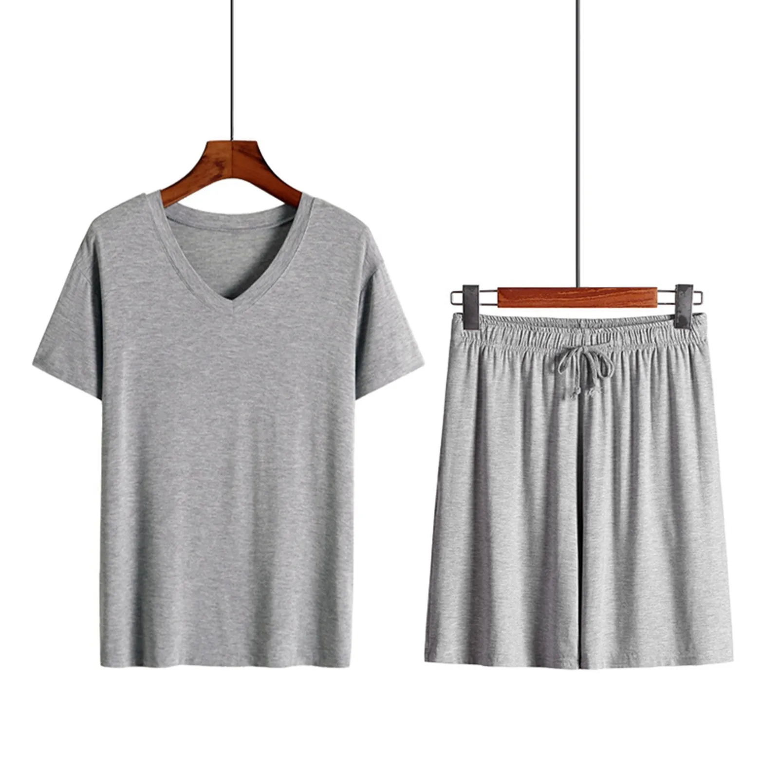 Conjunto de Pijama ligero de secado rápido para hombre, camisa de manga corta con cuello en V y pantalones cortos, ropa de dormir suave y cómoda