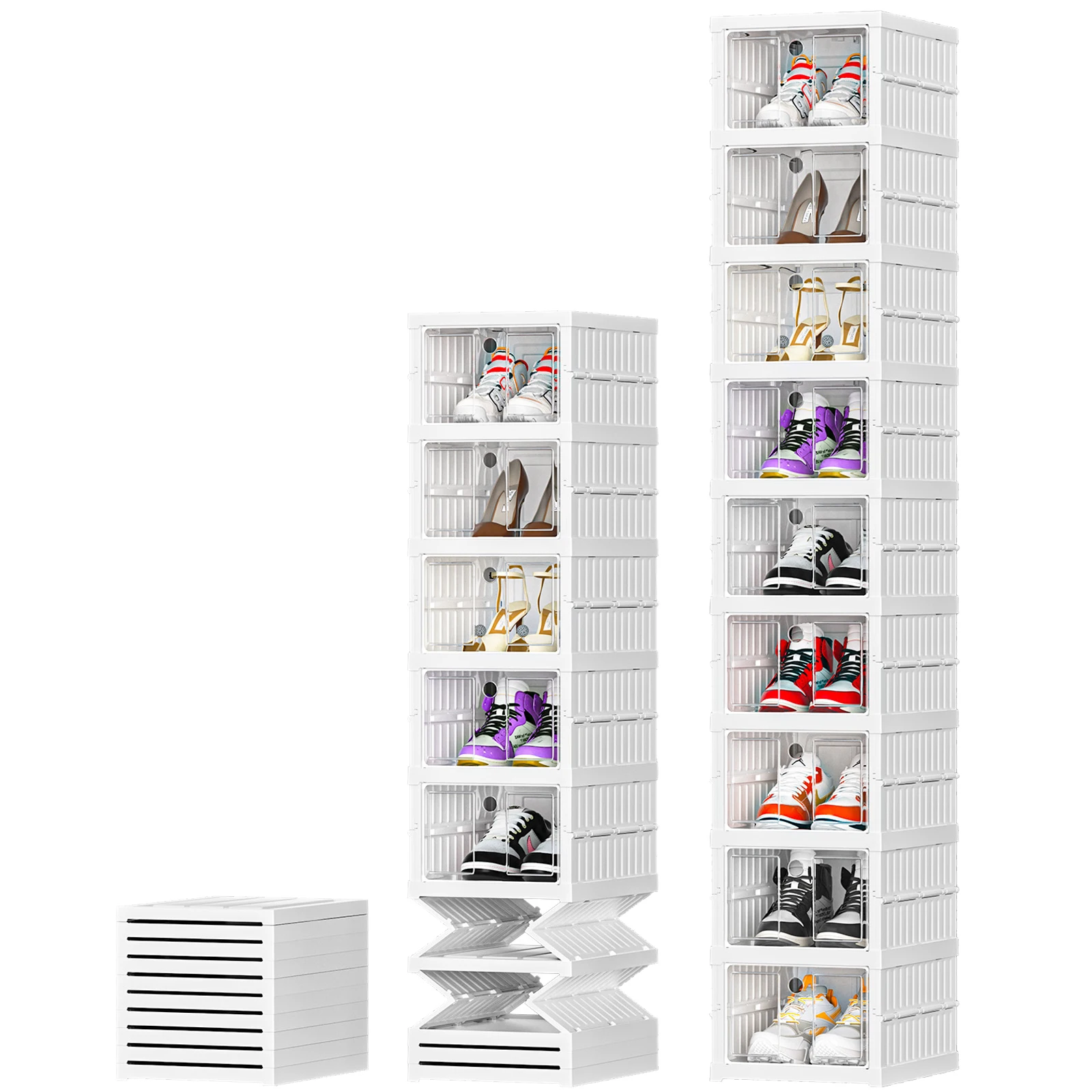 6/9 Layers Shoes Box Foldable Transparent Sneaker Shoe Storage Organizers Box Stackable Dustproof High-top Cabinet Shoe Rack She