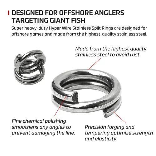 Imagen 2 del producto Anillos divididos de acero inoxidable ultra pesados de alambre NOEBY # 7 # 8 # 9 # 10 Power Offshore Big Game Bluefin Tuna GT aparejos de pesca de mar anillos divididos