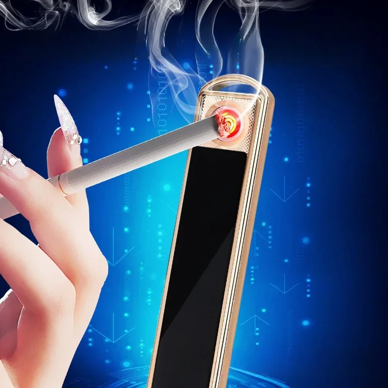 Ultra Thin Windproof Tungsten Wire Pull Down Ignition USB Charging Lighter Outdoor Portable Mini Electric Lighters Smoking Gifts