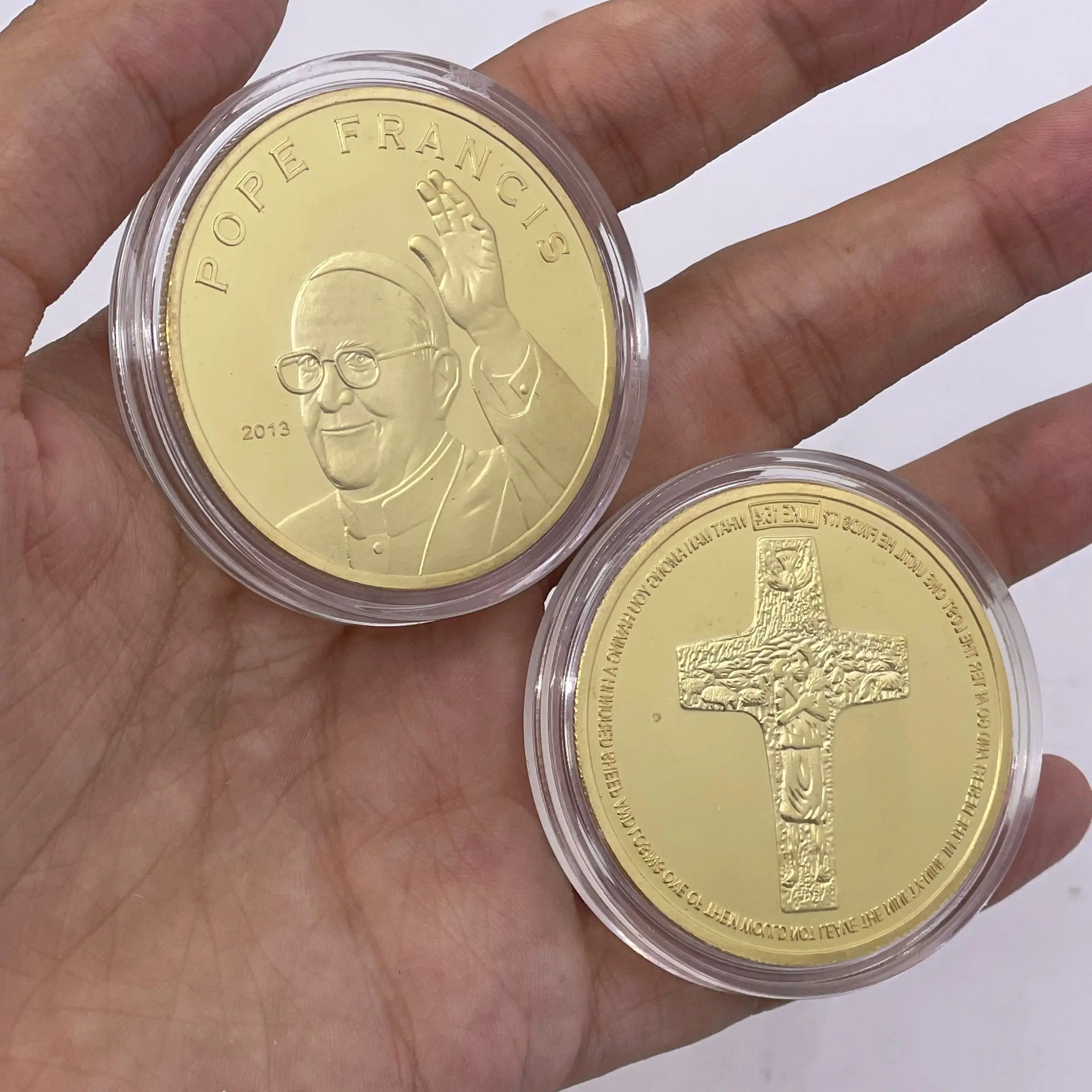 عملة ذهبية Pope SW، Jan Pawel II، The John Paul II، Pope Francis Cross، 1920-2020 عملة مطلية بالذهب لجمع الهدايا #2