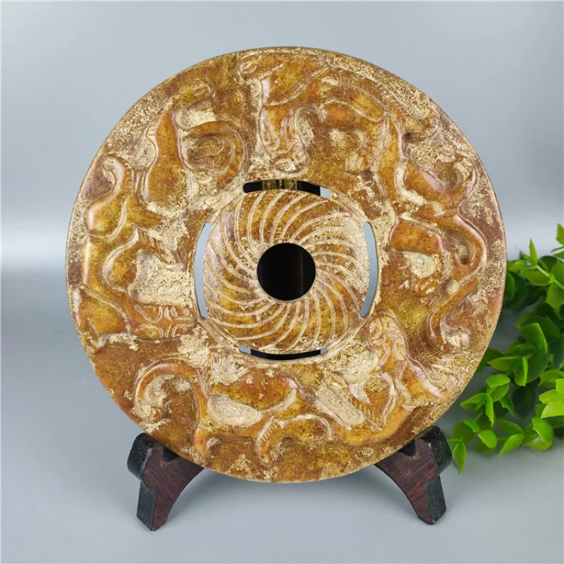 Supply Antique Miscellaneous Antique Old Crafts Xiuyan Jade Red Dragon Double-Sided Work Jade Furniture Furnishing Articles Whol