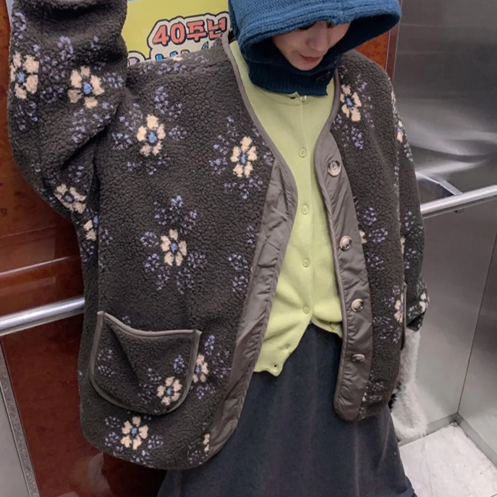 Retro Chic Winter Faion Patchwork Pelliccia di agnello Misto cotone Caldo versatile Cappotto in cotone Jaet Coreano Sle Loose Fit Lungo Sve