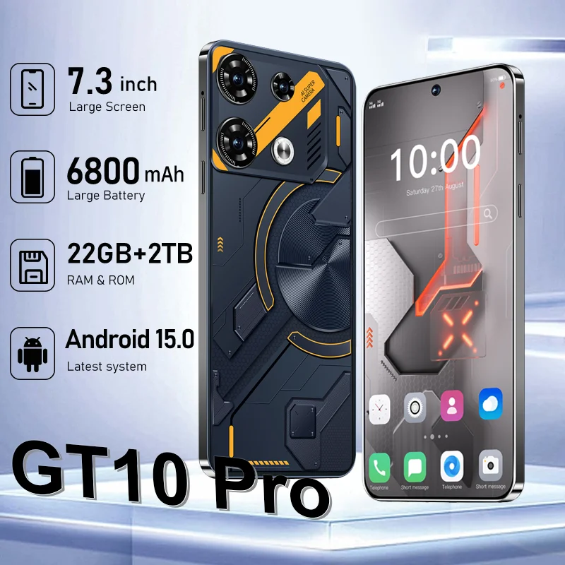 2026 New Global Version Original For GT10 Pro Mobile Phones Standby 7.3" HD High Quality 5G 6800mAh Battery 2TB Dual Card