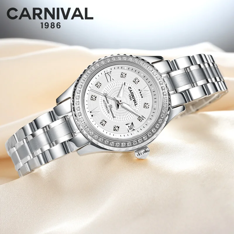 

CARNIVAL Brand Women Fashion Diamond Watches Ladies Luxury Dress Automatic Mechanical Wristwatches Waterproof Womens Reloj Mujer