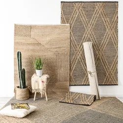 India Hand Woven Jute Carpet Japanese Style Simple Home Coffee Table Floor Mat Handmade Bedroom Carpet for Living Room Bedroom