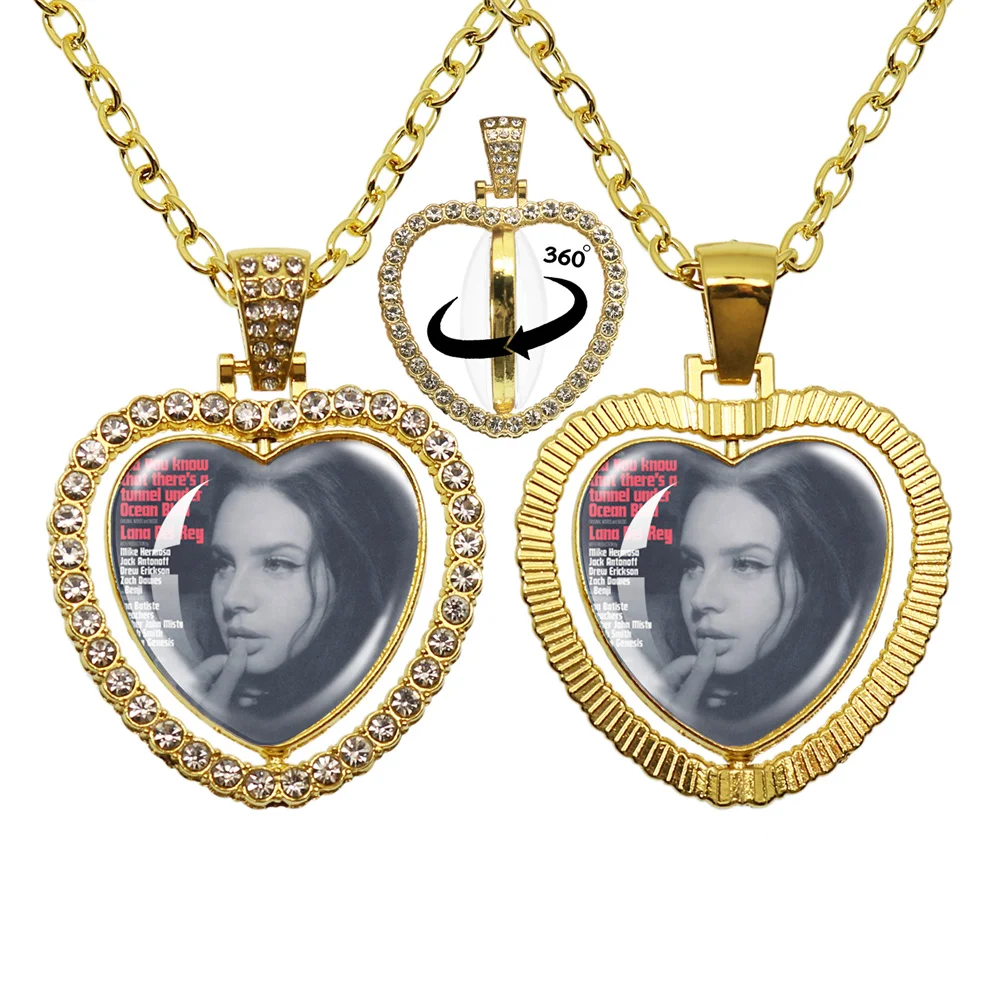 Hot Singer Lana Del Rey Golden Double Sided Peach Heart Rotating Singer Lizzy Grant Pendant Necklace Jewelry Fans Gifts