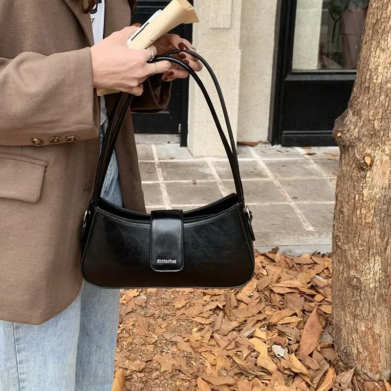 

Women's Small PU Leather Shoulder Bag Solid Color Crossbody Purse Simple Ladies Underarm Tote Handbags Clutch Bags