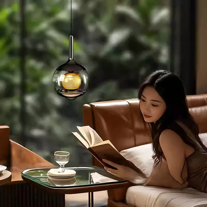 Italian Style Glass Adjustable Hand Swept Bedroom Bedside Lamp, High-end Restaurant Island Table Three Headed Long Strip Lamp