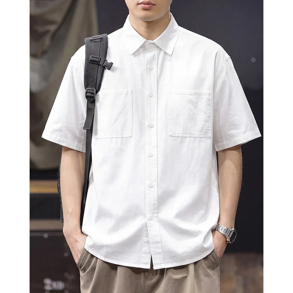 Men's Summer Fashion Vintage Pure Cotton Short Sleeve Shirt Male Japanese Streetwear Business Commute Shirts Blouses Tops