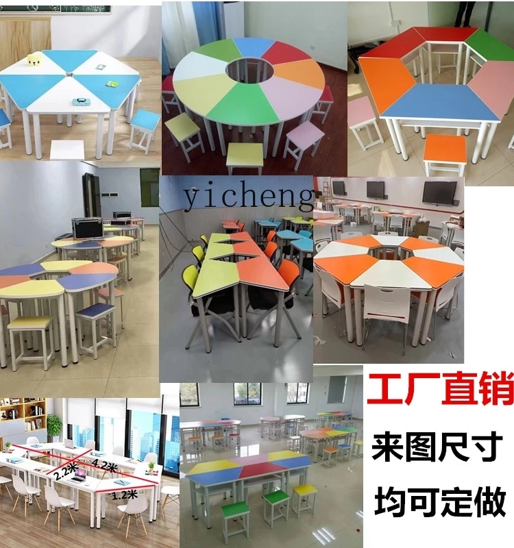 RWJ Hexagonal Training Table and Chair Combination Hexagonal Experiment Smart Classroom Student Splicing Table