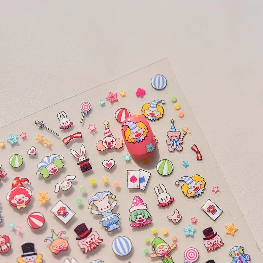 Cartoon Nail Charms Joker Nail Stickers Play Card Circus Clown Nail Art Supplies Joker Nail Decals Star Bunny Pattern