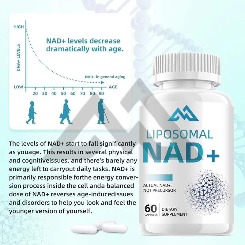 อาหารเสริม NAD+แคปซูล: Super Liposomal Resveratrol ช่วยเพิ่มความอดทนของสุขภาพเซลล์ รองรับริ้วรอยที่ดีต่อสุขภาพ 1500 มก. 60 แคปซูล