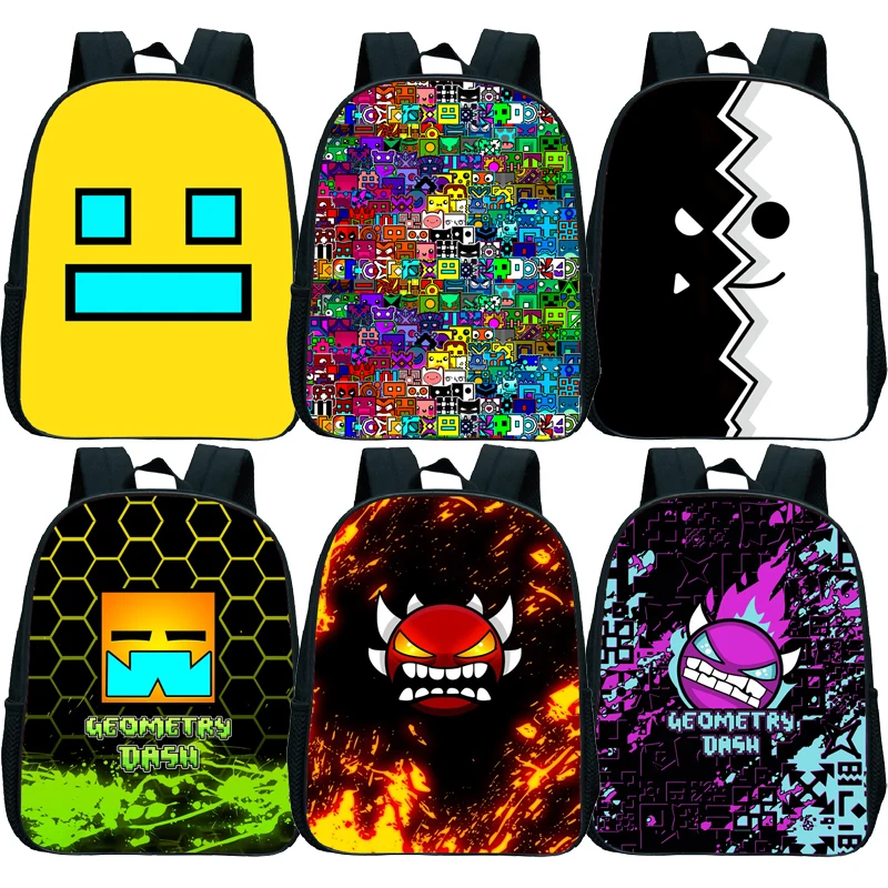 

Angry Geometry Dash Kindergarten Backpacks Boys Girls Anime Print Mini Bookbags Toddler Kids Cartoon School Bags Child Rucksack