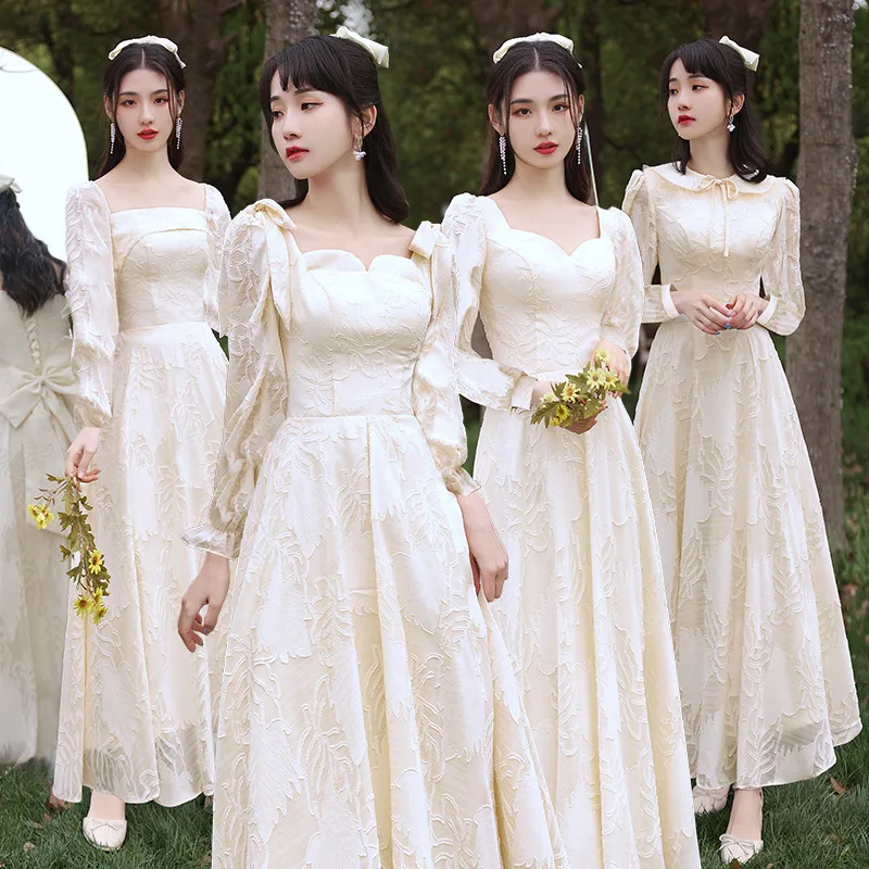 Chinese Bridesmaid Dresses Traditional Cheongsams Wedding Guest Party Formal Evening Robe Champagne Prom Gowns For Women