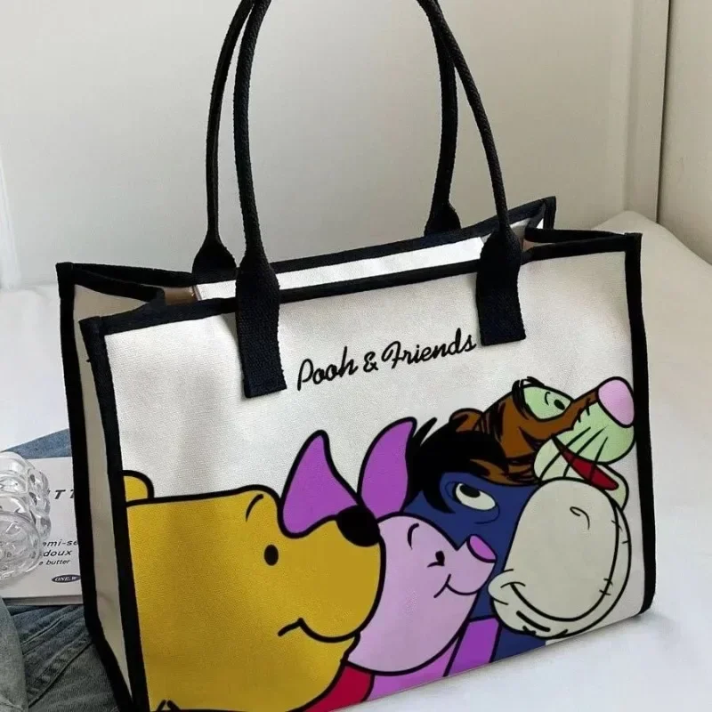 Cute creative cartoon character Pooh Bear Tigger Eeyore large capacity canvas bag personalized versatile cartoon shoulder bag