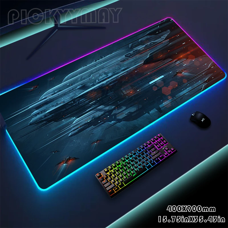 Spaceship RGB Mouse Pad Gaming Mousepad LED Mouse Mat Keyboard Mat Anti-slip Best Choice Desk Pad XXL Luminous Desk Rug