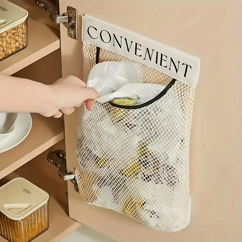 Large-capacity Garbage Bag Holder Hanging Mesh Bags Wall-Mounted Fruit Organizer Storage Tools Net Kitchen Cabinet Accessories