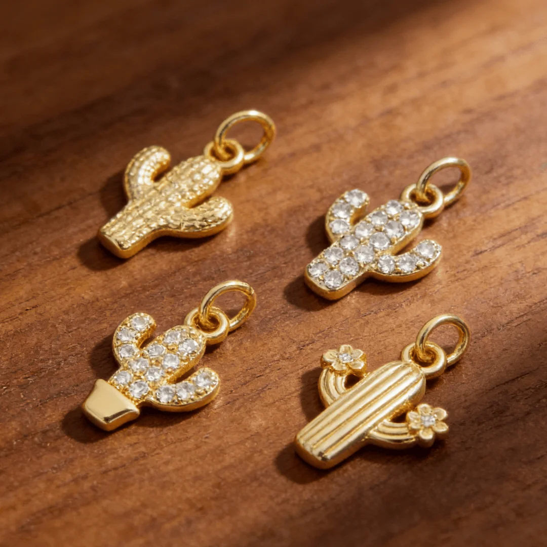 

3Pcs Pendants Brass Cubic Zirconia Cute Cactus Sparkling Accessories for DIY Jewelry Necklace Bracelet Making Daily Wear Charms