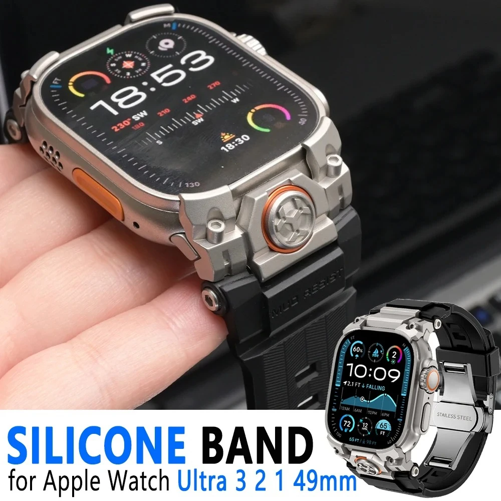 

Luxury Sports Silicone Band for Apple Watch Ultra 3 49mm Butterfly Clasp Straps for Iwatch Ultra 2 1 49mm Men Outdoors Bracelet