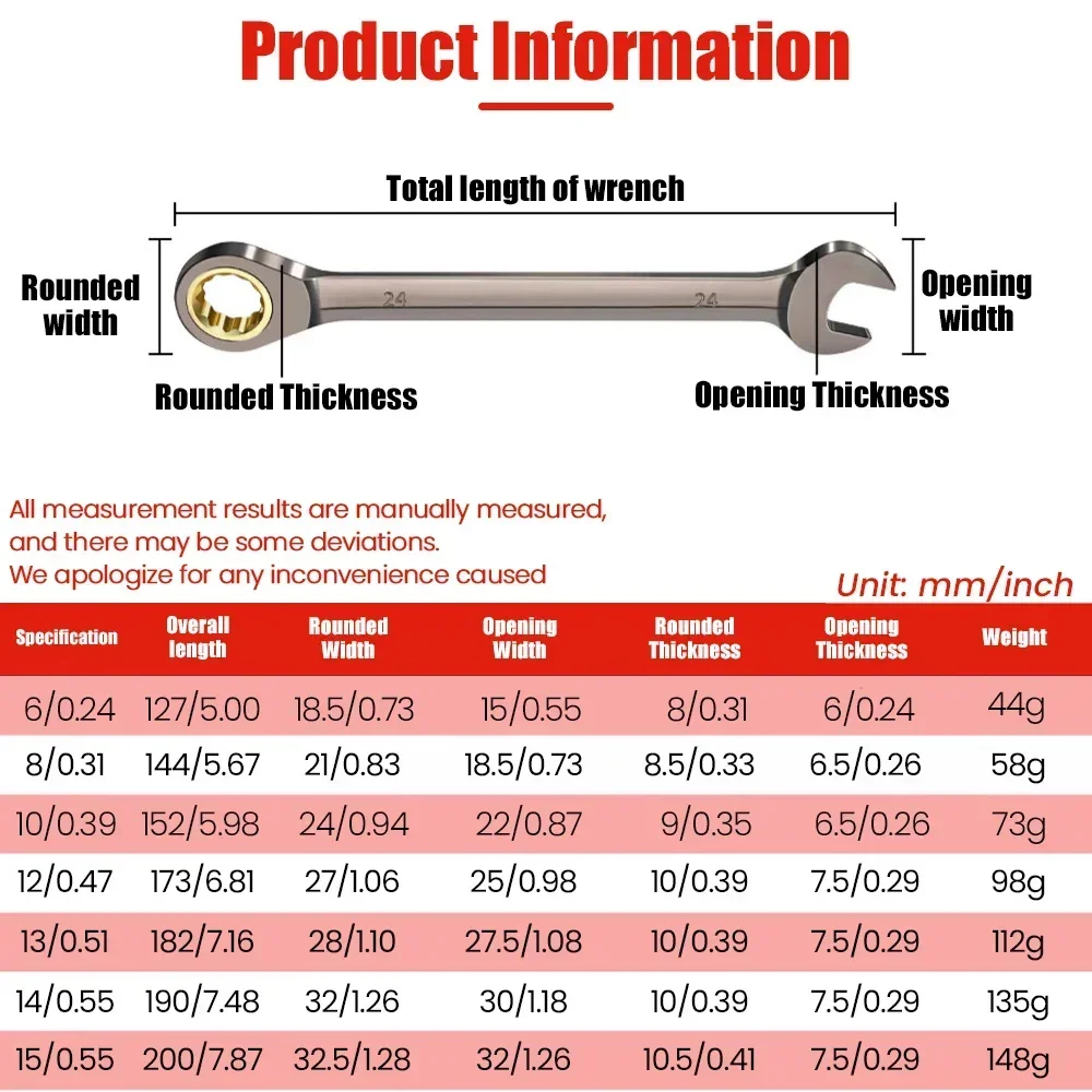 Wrench Flexible Multifunctional Gold Ratchet Wrench Torque Universal Wrench for Car Repair Tools Metric Hand Tools 6-15mm