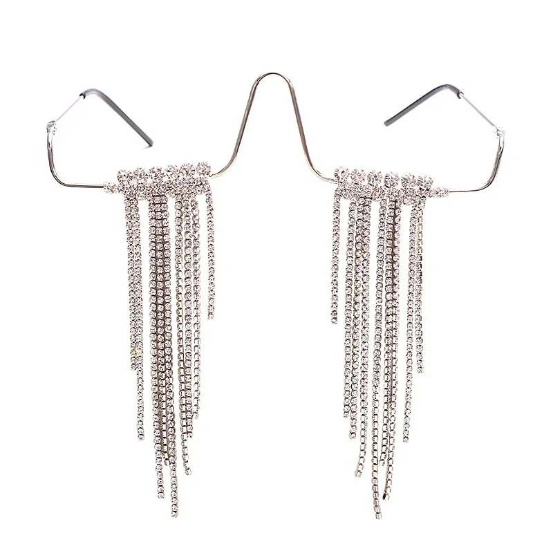 

Frameless metal long tassel posed glasses, personalized no-piece decorative glasses frame
