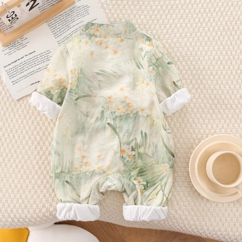 2024 Jesienny bawełniany kombinezon z nadrukiem bambusa Kawaii Baby Boy Girl Chinese Style Tang Suit Newborn China Online Store 63-90cm