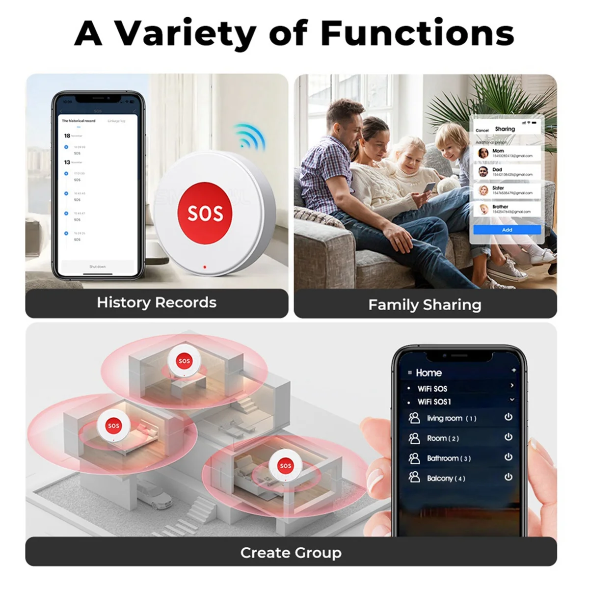 AT42 Mini Tuya WIFI Elderly SOS Button Waterproof Emergency Panic Sensor Alert Push to Mobile Home Automation Security System