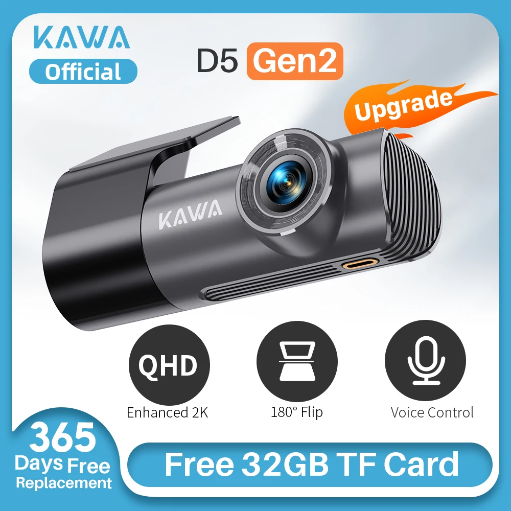Dash cam KAWA D5 Gen2,AUTO Camera Video Recorder Car DVR 2K,WiFi&APP/Voice Control,Night Vision 2025 New Upgrade Dashcamera