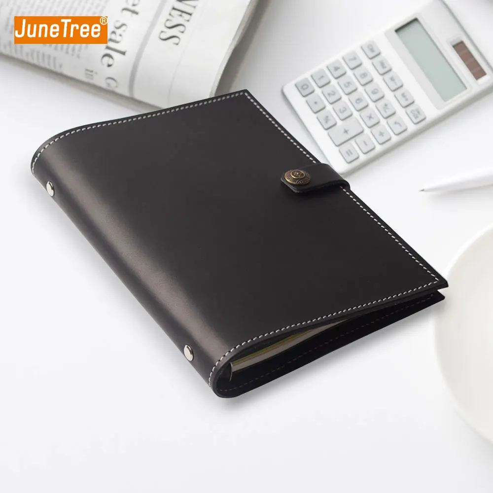 Junetree Retro Vintage black Leather Cover Loose-leaf Notebook Note Book Replaceable Paper Traveler Notepad Stationery Agenda A5