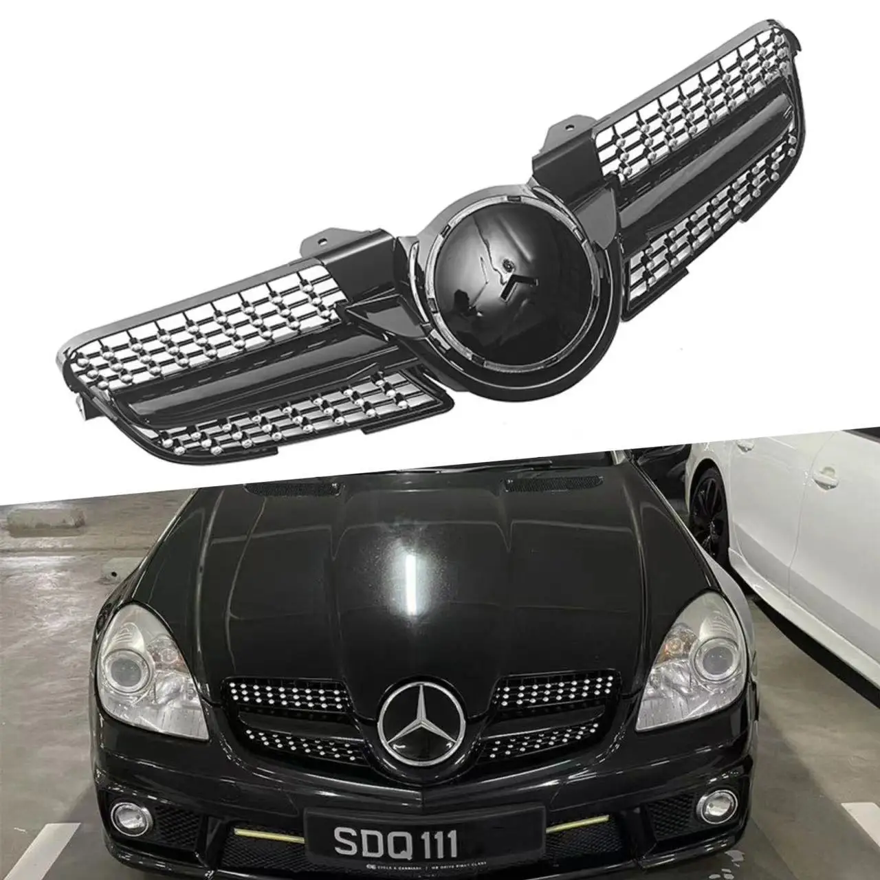 

Решетки радиатора глянцевые черные для Mercedes Benz SLK R171, 2008-2010 гг.