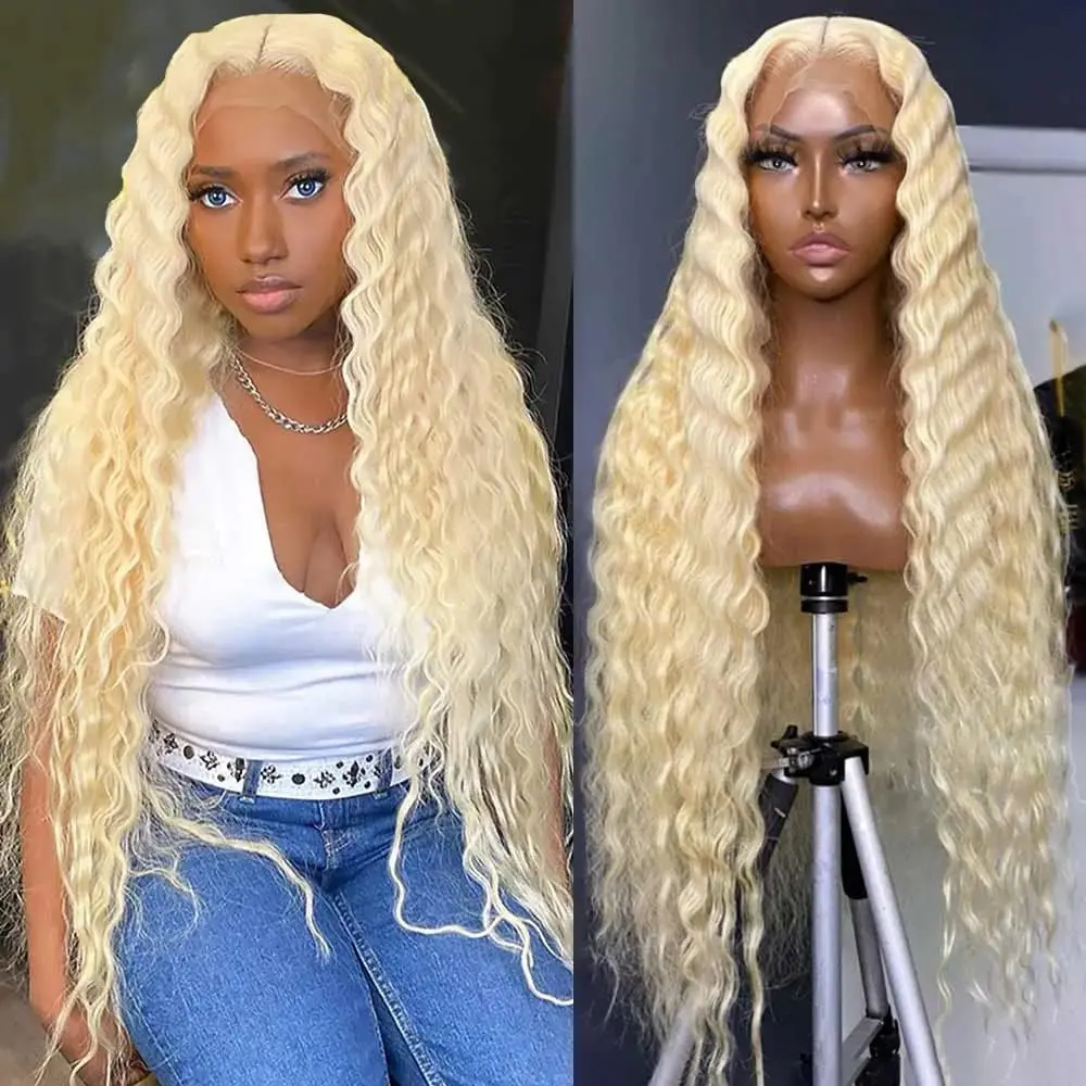 

613 Frontal Brazilian Hair Wigs 13x1 HD Lace 150% Density Curly Frontal Human Hair Wig Pre Plucked Honey Blonde Wig