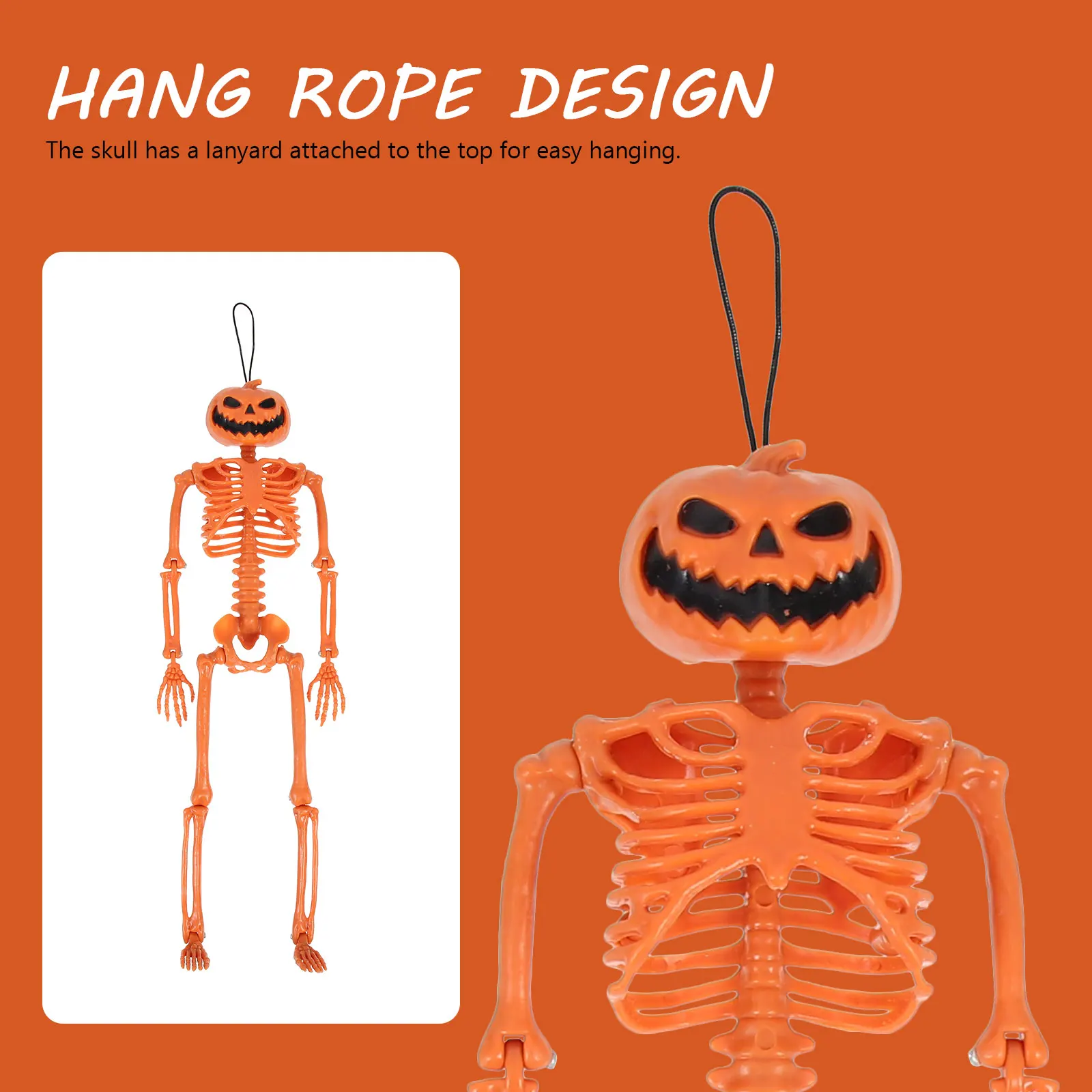 Decorazione in plastica Puntelli teschio di Halloween Corpo mobile Spaventoso artigianale Testa di zucca Decorazione appesa Atmosfera raccapricciante nament
