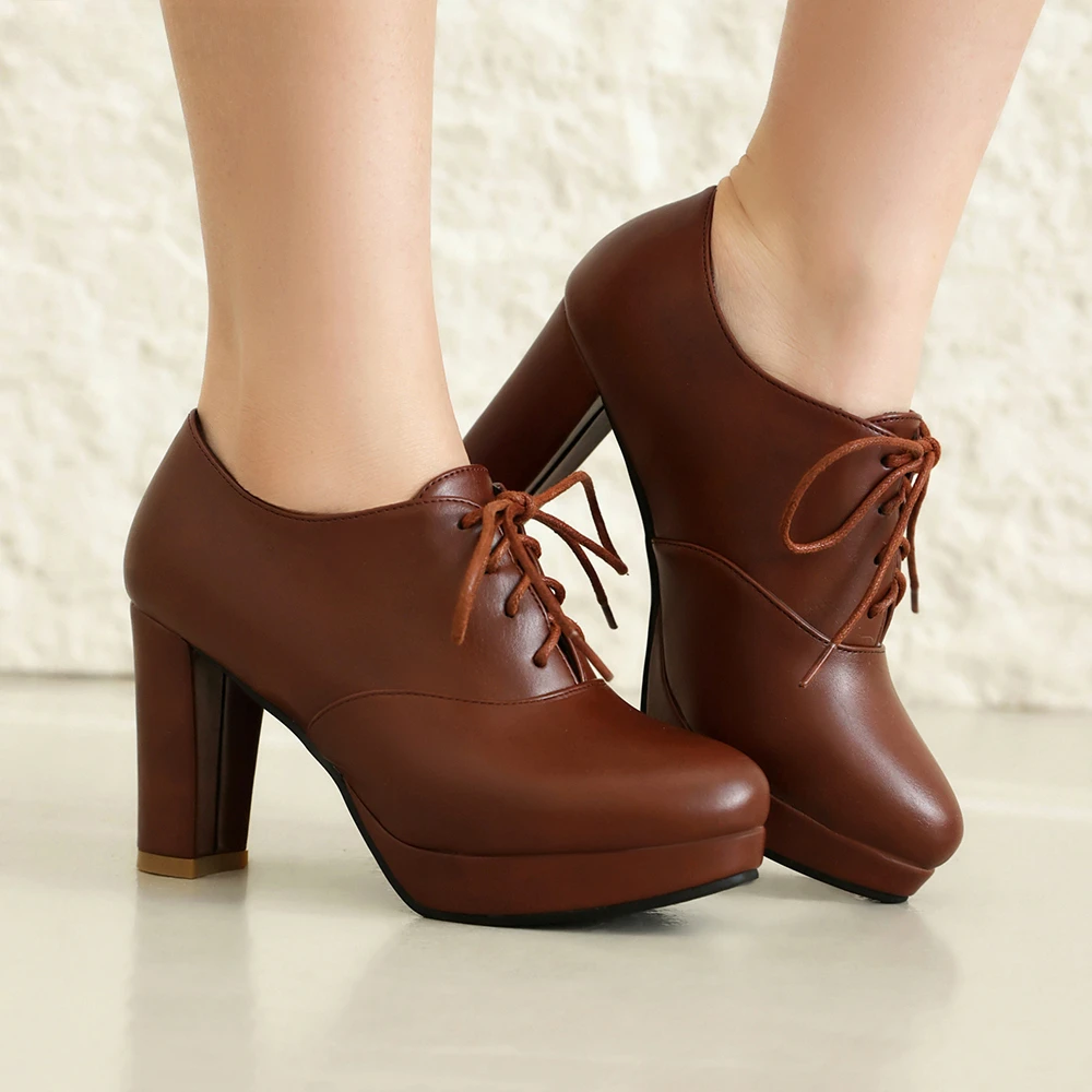 2024 Best-seller New Round Toe Platform High Heeled Woman Lace Up Shoes Derby Oxford Pumps Women Shoes Heels image 2