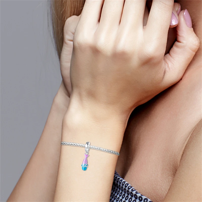 Luxury 925 Sterling Silver Ocean Luminous Fish Tail Charms Pendant Fit Original Bracelet DIY Women Birthday Jewelry Gift