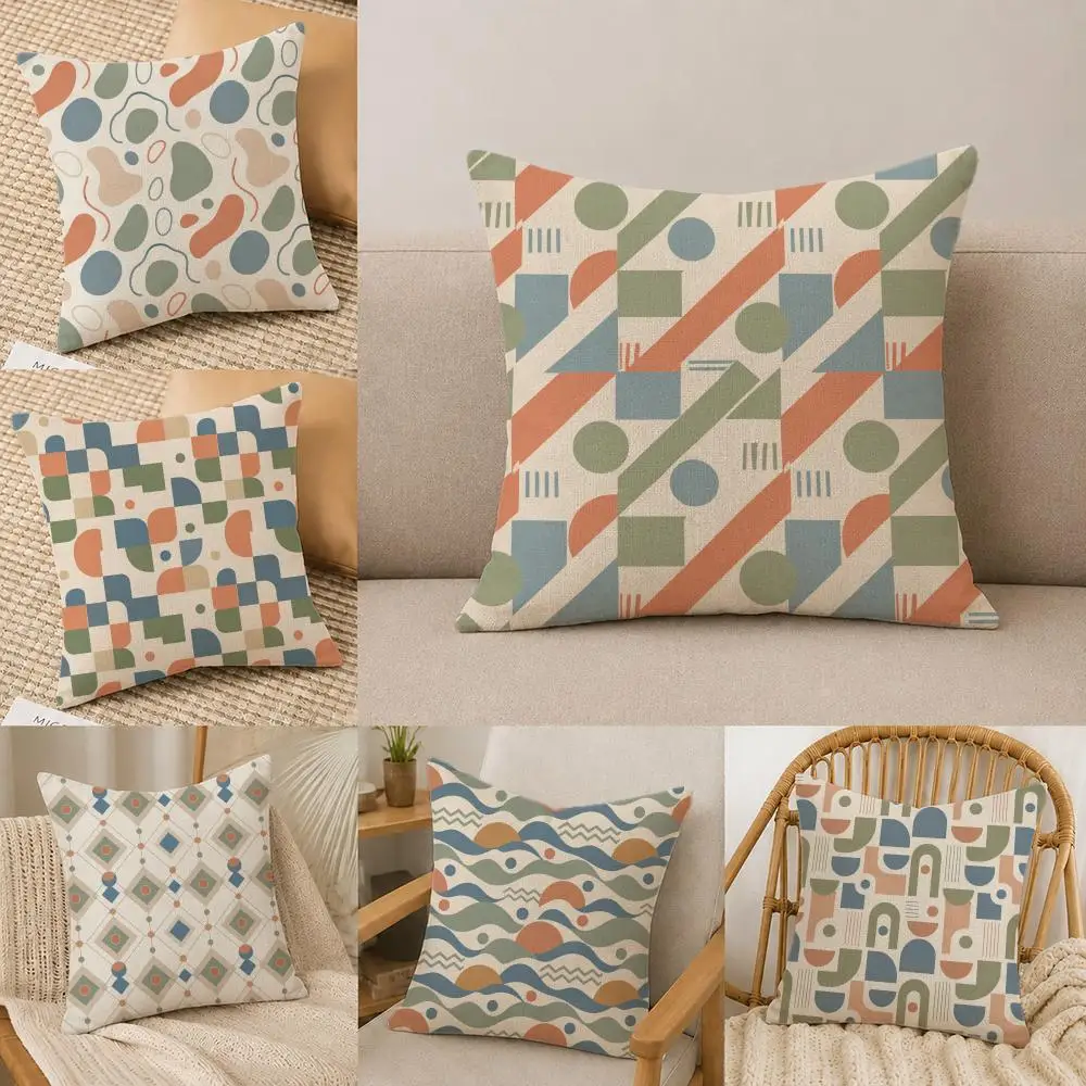 Design Four Tones Cushion Cover Natural Linen Pillowcase Set, All-in-One Decor for Sofa, Bedroom & Chair