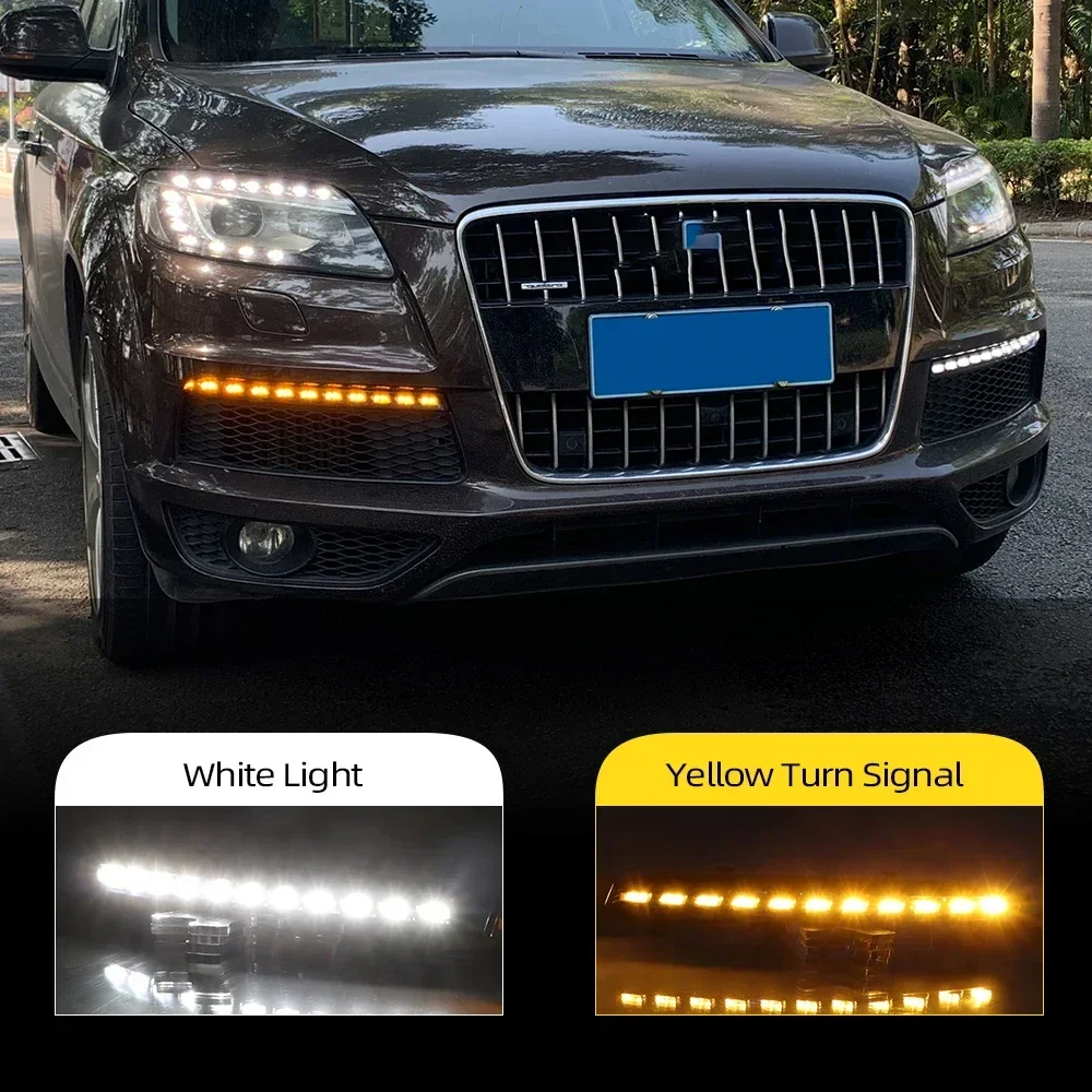 New！ CSCSNL 1 Set LED DRL Dynamic Yellow Turn Signal Daytime Running Light Fog Lamp For Audi Q7 2010 2011 2012 2013 2014 2015