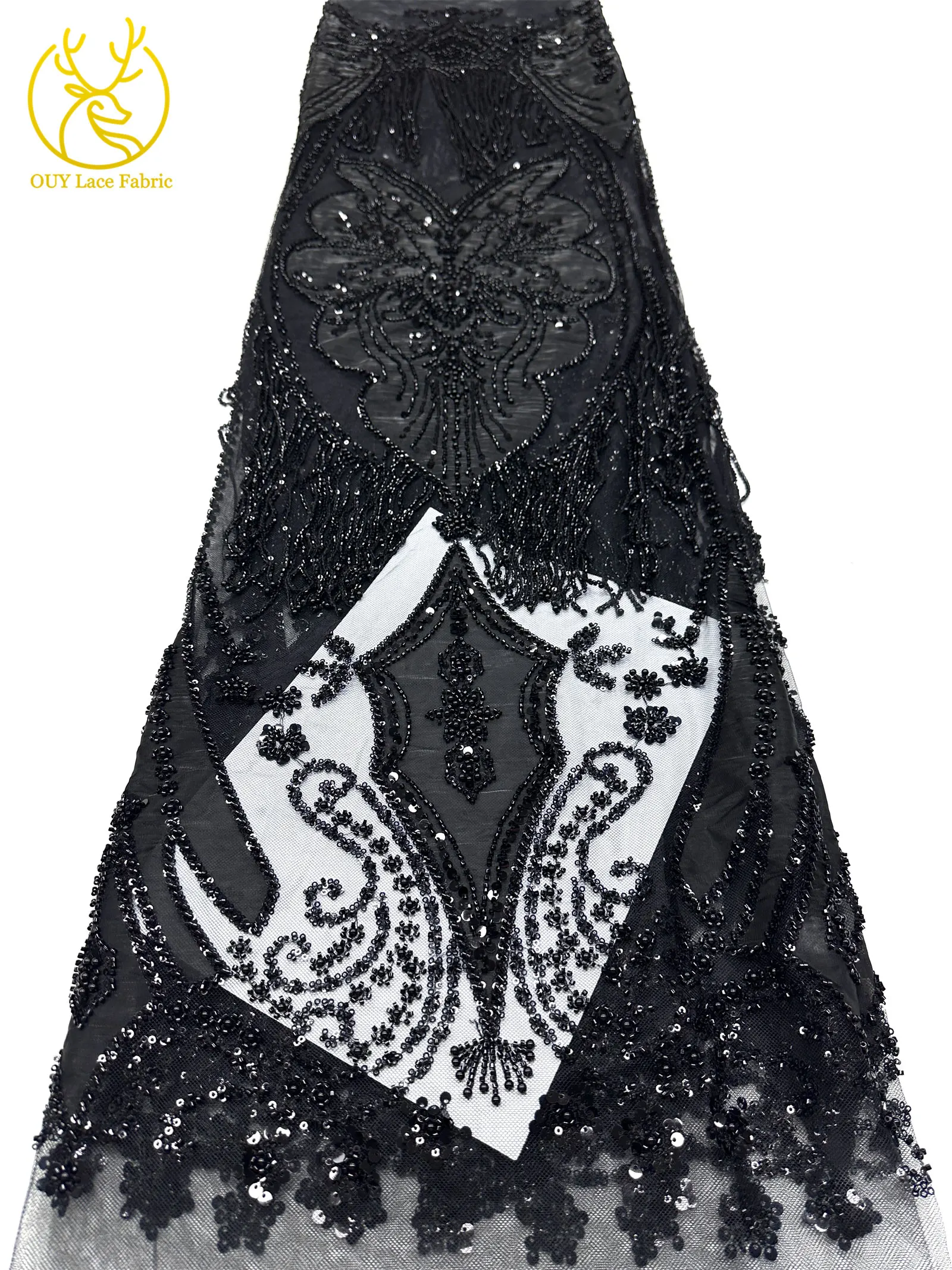 Eleganter Afrikanischer Samt 3D Perlen-Spitzenstoff 5 Yards Französische Pailletten Tüll Stickerei Spitzenstoff Nigerianisches Hochzeitskleid Nähzubehör – Detail 17