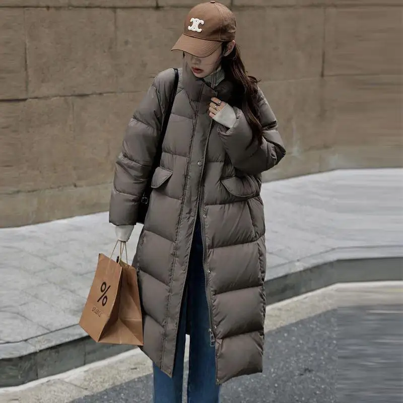 

Белое женское модное зимнее пальто Jaet Direct Ss Thiened средней длины с воротником-стойкой и воротником-стойкой Sweet Sle на молнии C...