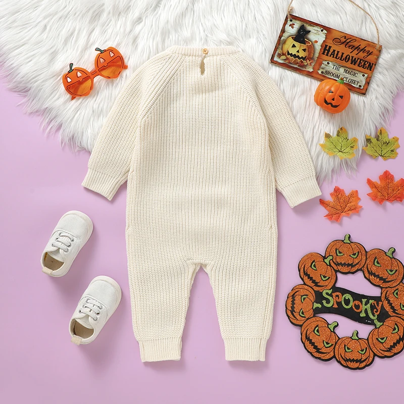 0-18m Newborn Baby Rompers Winter Halloween Pumpkin Knitted Infant Boy Girl Camel Jumpsuits Playsuits One Piece Toddler Overalls