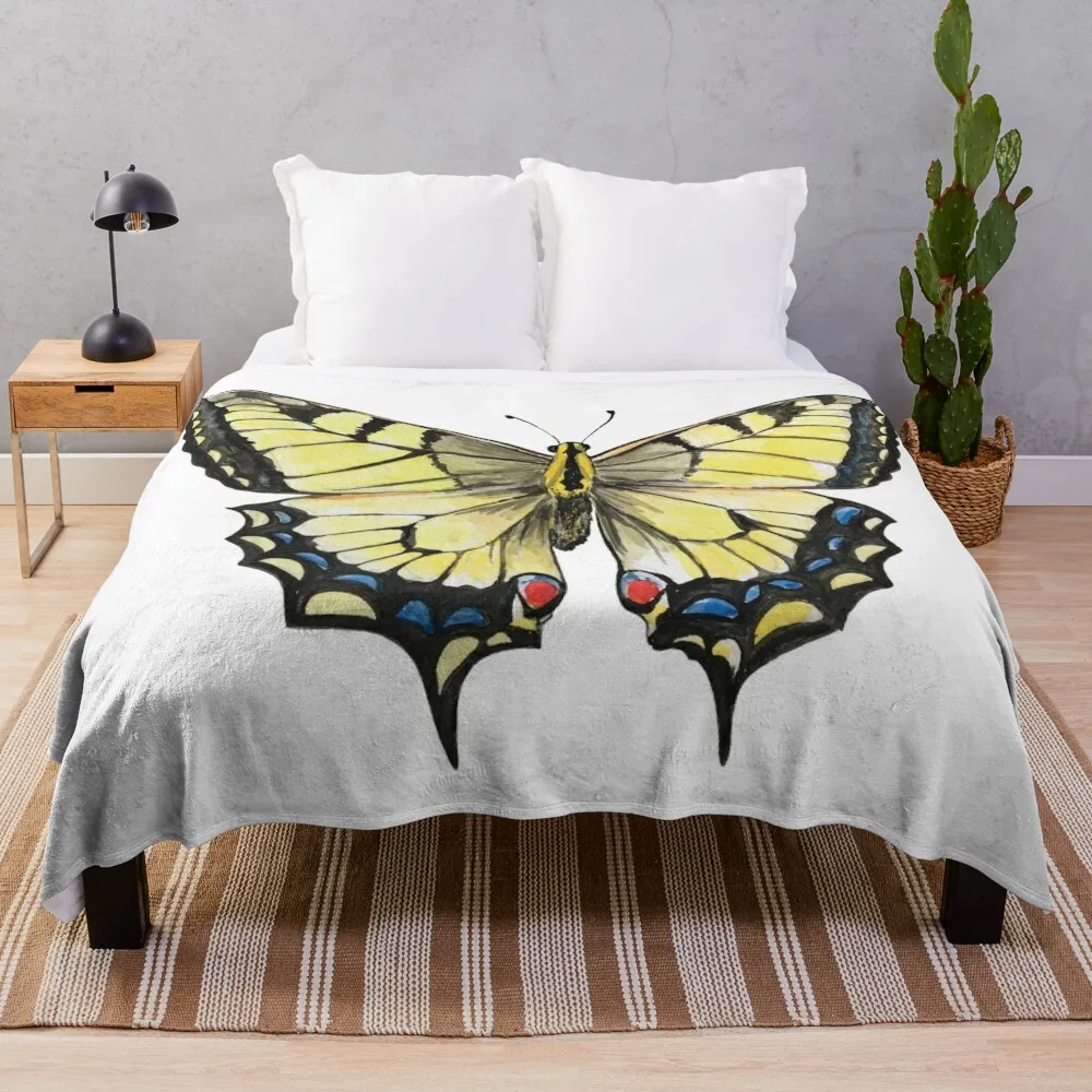 Butterfly swallow tail watercolor painting Throw Blanket Bed linens christmas decoration Hairys Blankets